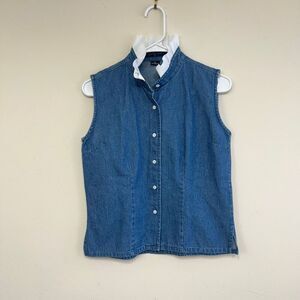 Pearly Vine Blue Button Down Sleeveless Top XS Women